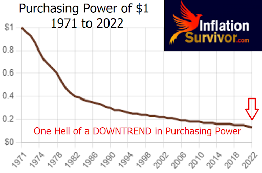 Graphics of Decreased Dollar Purchasing Power from 1971 to 2022
